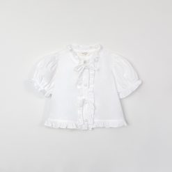 Áo ngắn tay cổ bèo phối nơ