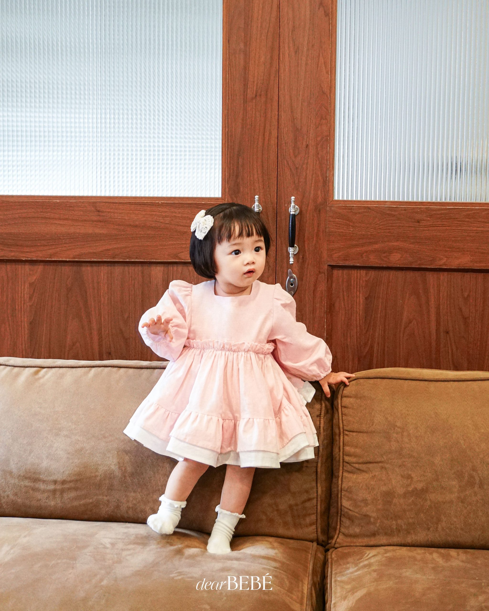 Váy xòe cổ vuông phối nơ bản to-6